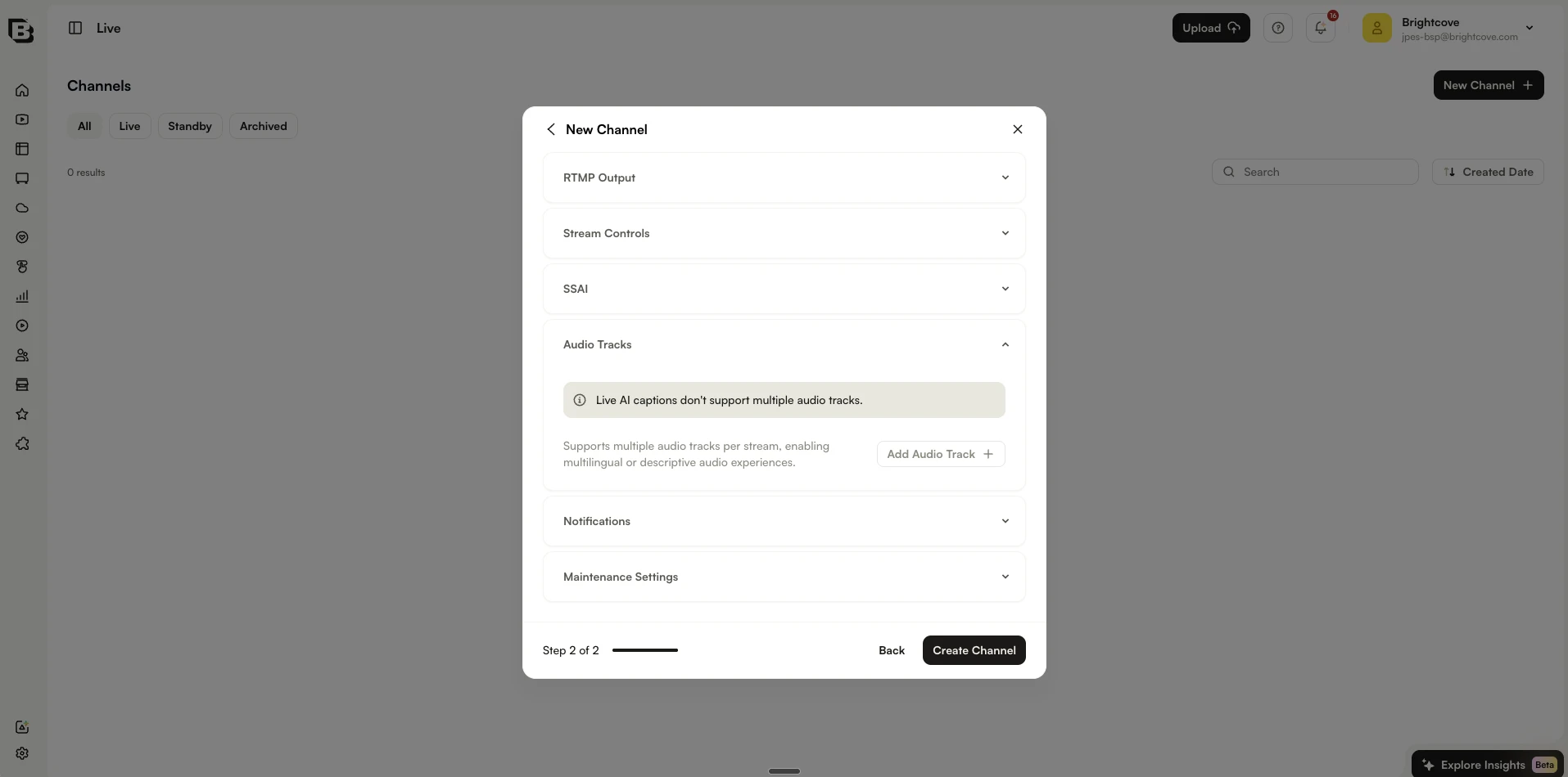 Live AI captions が複数音声トラックをサポートしないことを示す Audio Tracks セクション