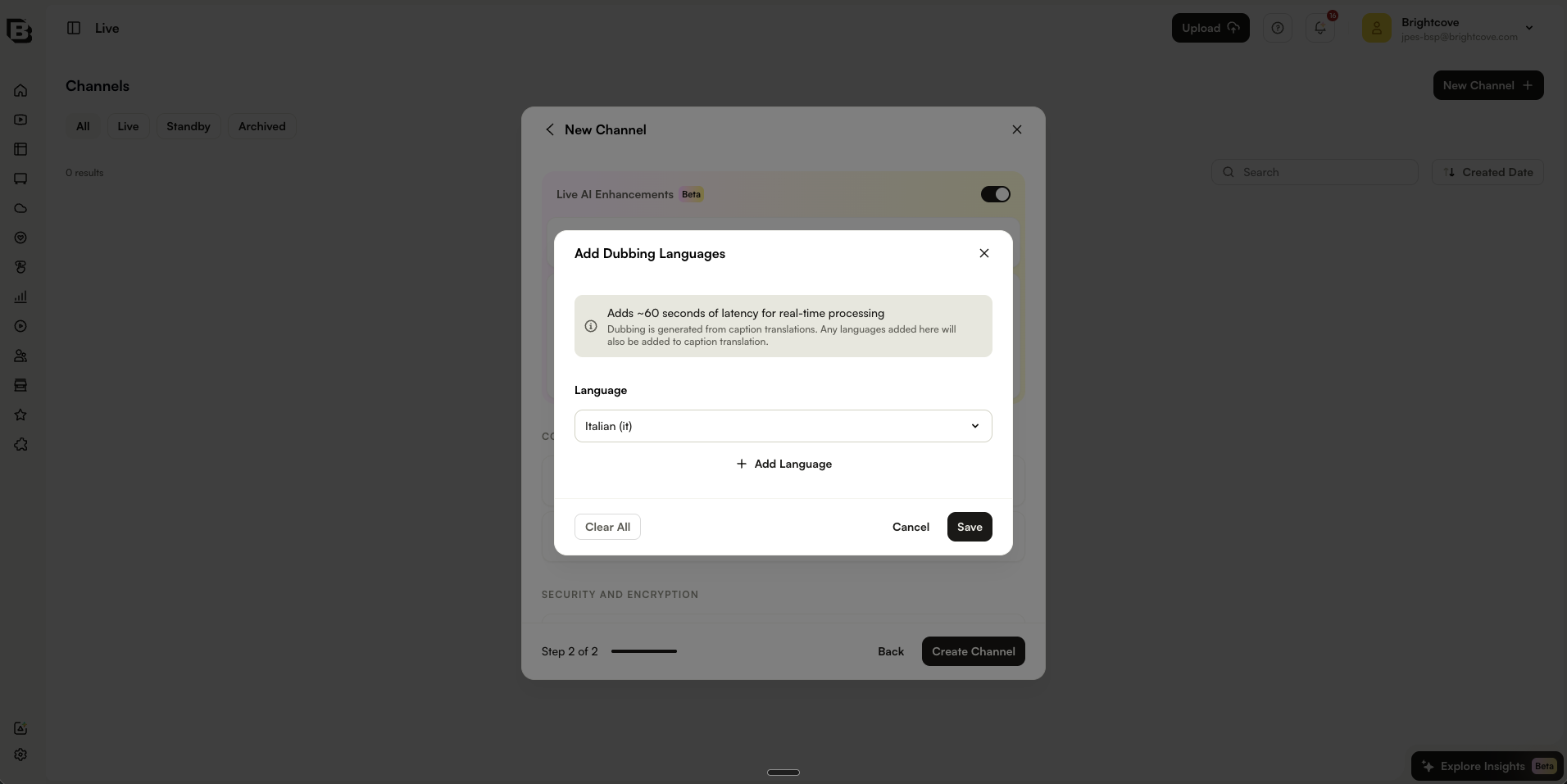 吹き替え言語が選択された Add Dubbing Languages ダイアログ