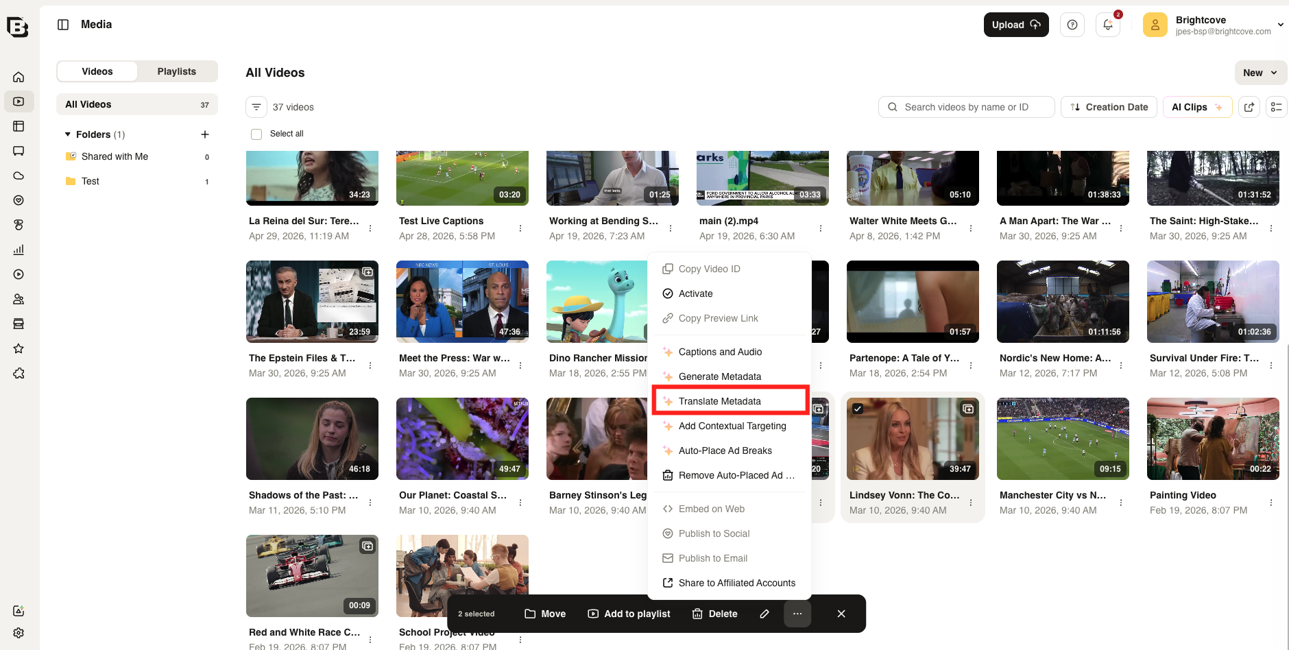Media module with Translate Metadata in the actions menu