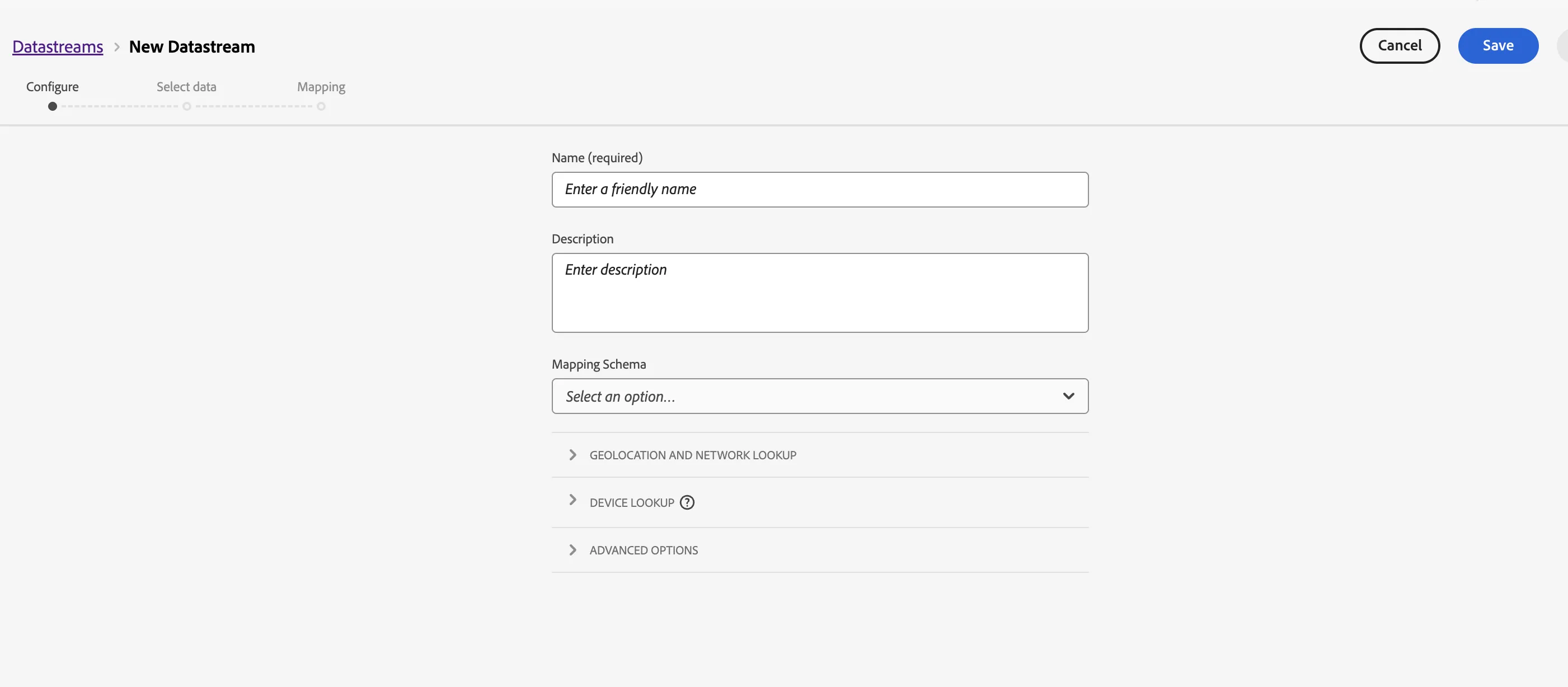 Adobe Data Collection UI で新しいデータストリームを作成