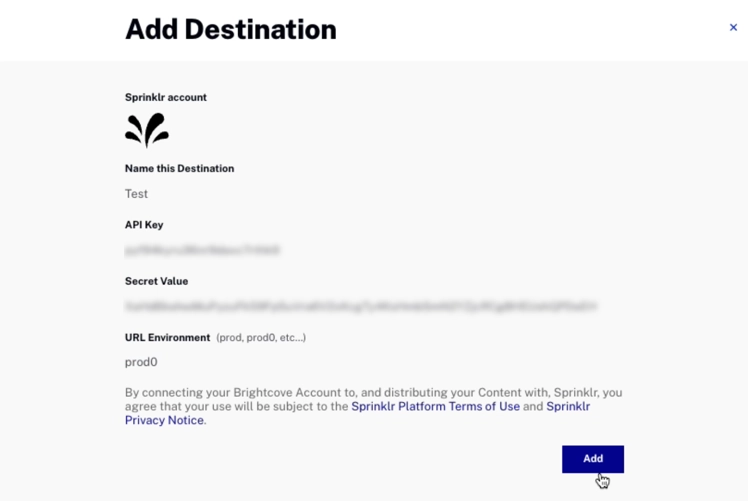 add sprinklr destination